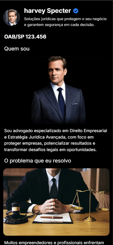 Exemplo 1 de página profissional criada com Tônabio