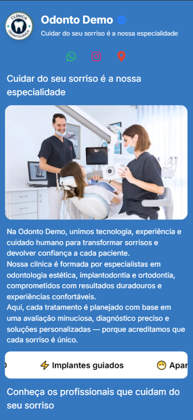 Exemplo 2 de página profissional criada com Tônabio - Design responsivo para mobile com catálogo de produtos e links personalizados