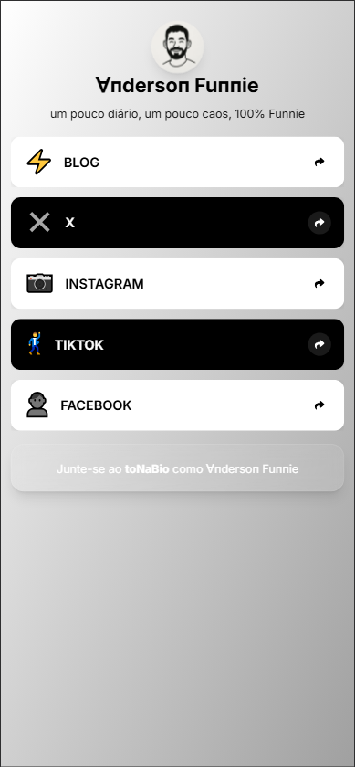 Exemplo 6 de página profissional criada com Tônabio - Design responsivo para mobile com catálogo de produtos e links personalizados